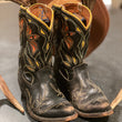 Load image into Gallery viewer, Vintage Acme Kids Boots Black with Red and Yellow Inlays Leather