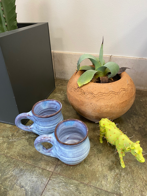 Pair of Harding Black Glazed Turquoise Mugs (1912-2004)