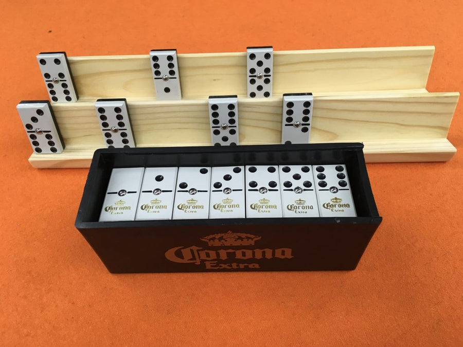 DOMINOES CORONA EXTRA WITH 2 WOOD HOLDERS- BLACK