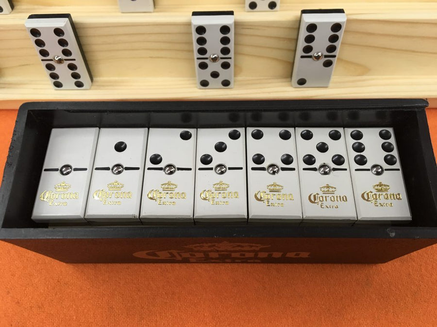 DOMINOES CORONA EXTRA WITH 2 WOOD HOLDERS- BLACK