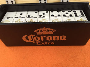 DOMINOES CORONA EXTRA WITH 2 WOOD HOLDERS- BLACK