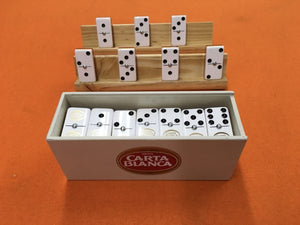 DOMINOES CARTA BLANCA WITH 2 WOOD HOLDERS.