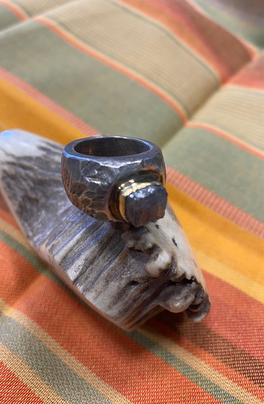 Sterling Silver Mens Ring withi 24K Gold Bezel Encasing Raw Diamond by George Schroeder