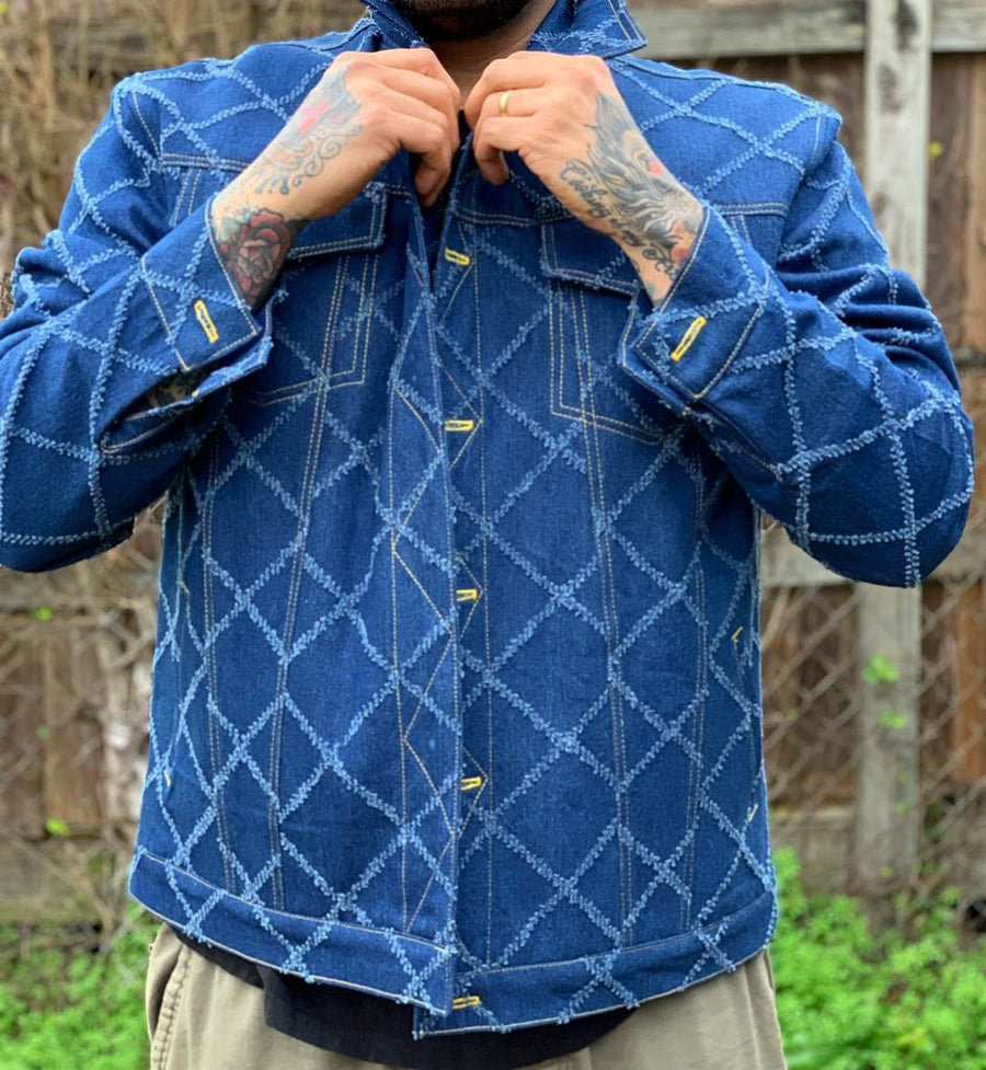"Lucy in the Sky" patched jacket with Dia de los Muertos Lining