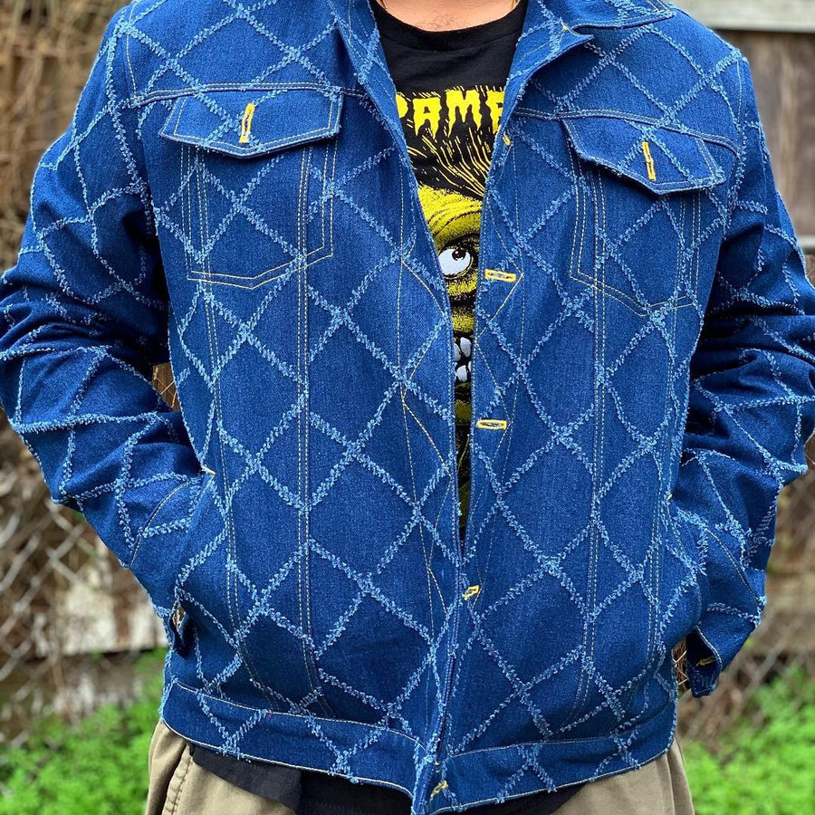 "Lucy in the Sky" patched jacket with Dia de los Muertos Lining