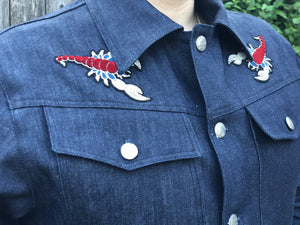 “CALAVERAS & SCORPIONS” HANDMADE DENIM AND LEATHER JACKET