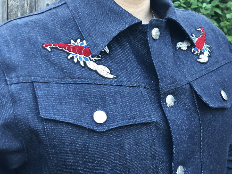 “CALAVERAS & SCORPIONS” HANDMADE DENIM AND LEATHER JACKET