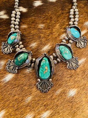 Vintage Squash Blossom with 5 Large turquoise stones