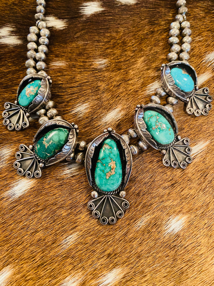 Vintage Squash Blossom with 5 Large turquoise stones