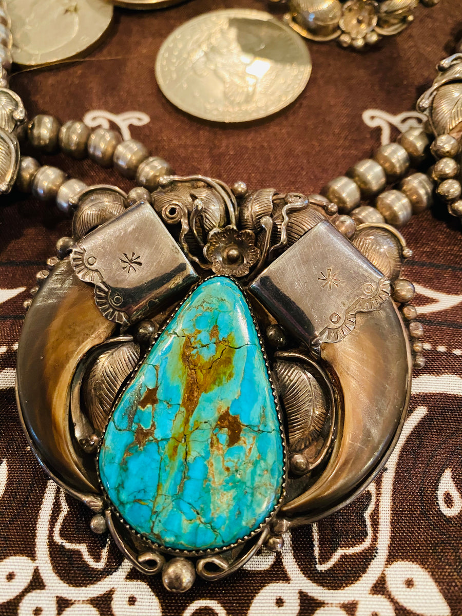 Bear Claw Necklace Sterling w/ Turqoise | Old Pawn Jewelry | Valley Fine Art