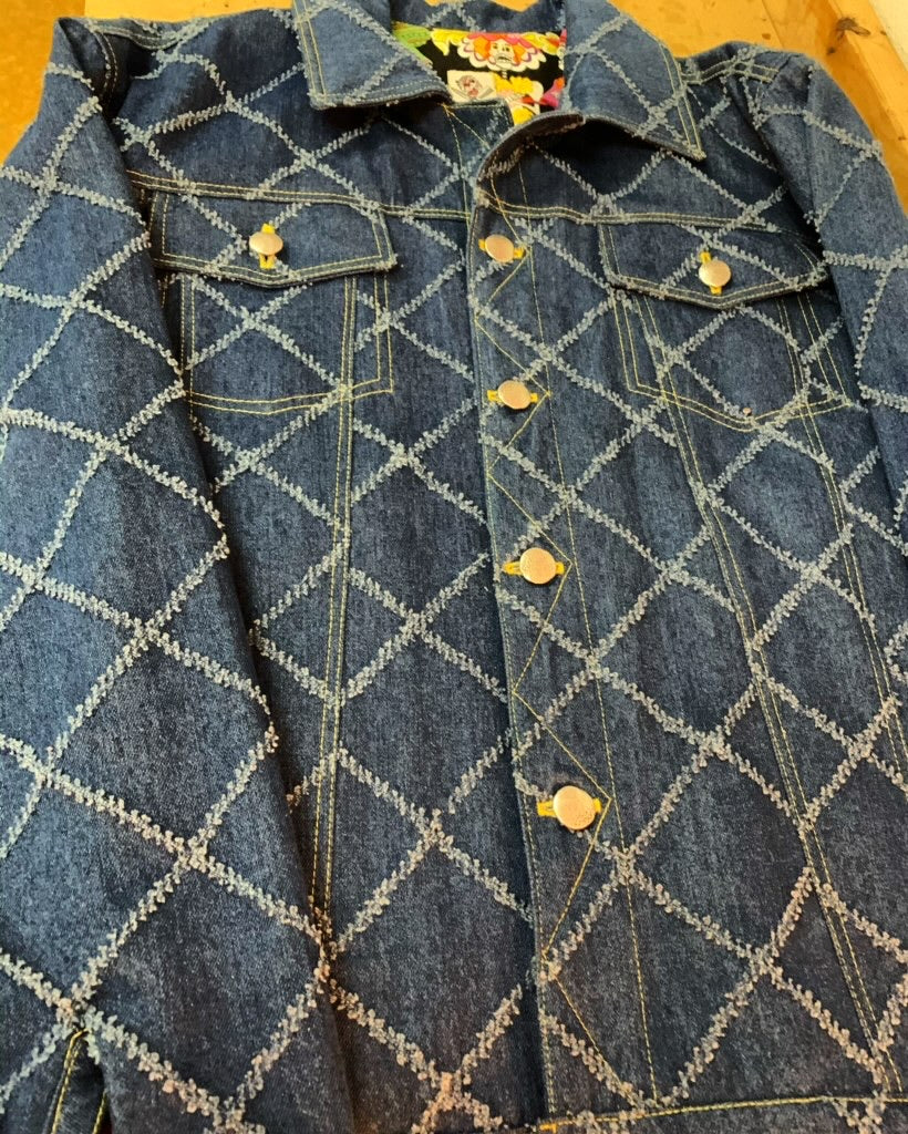 "Lucy in the Sky" patched jacket with Dia de los Muertos Lining