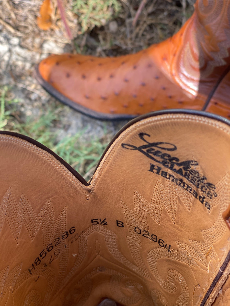 Vintage Handmade Lucchese Boots Ostritch in saddle Color
