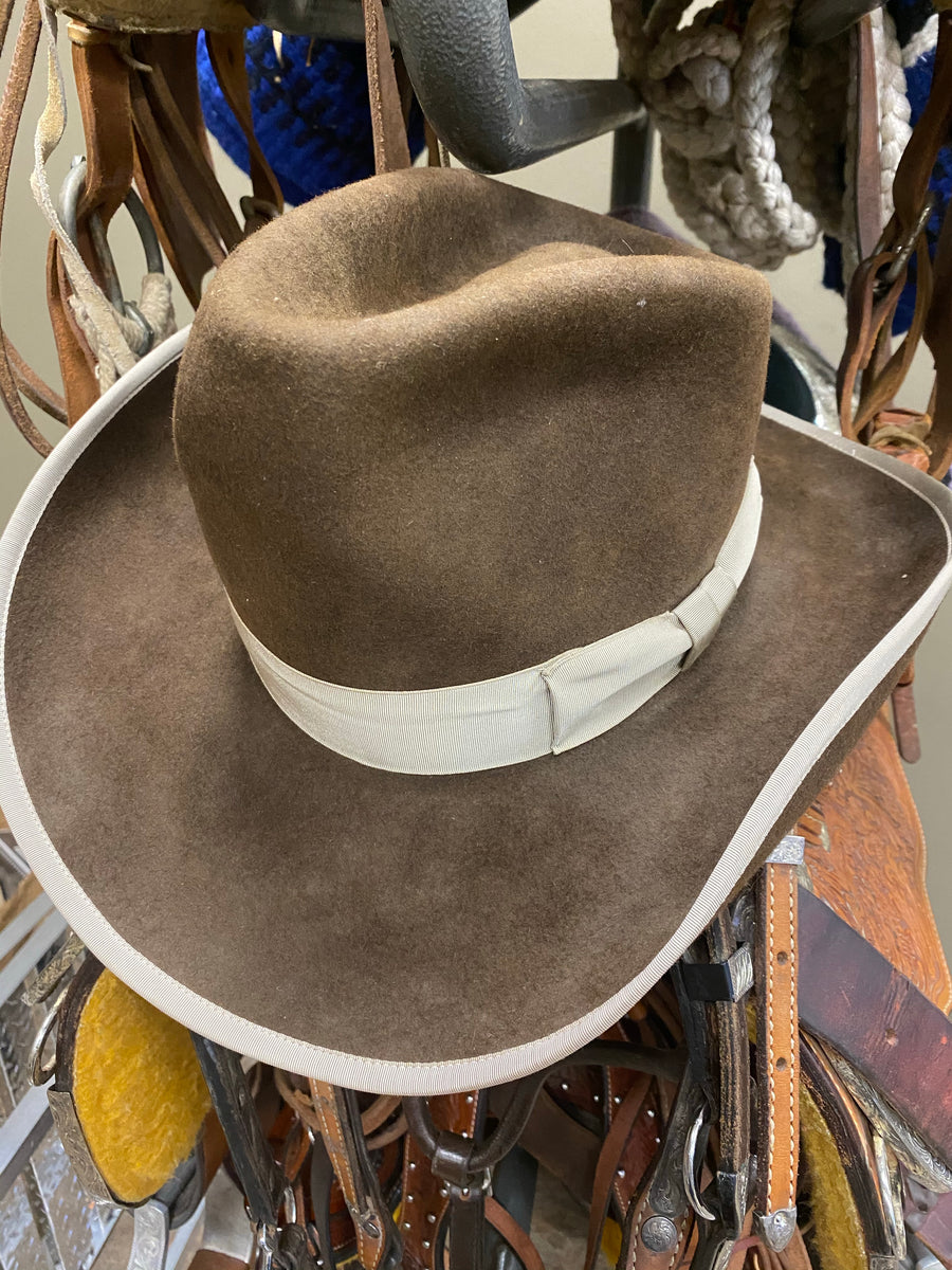 COKER WESTERN Hatters from Fort Worth Texas custom hat with light ribbon hat band and brim ribbon