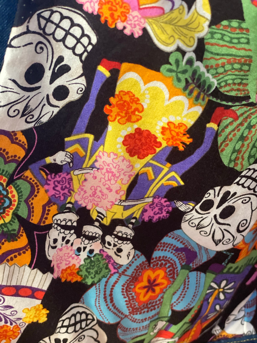"Lucy in the Sky" patched jacket with Dia de los Muertos Lining