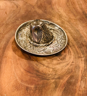 Vtg Sombrero Pin Brooch Sterling Silver 925 Marked RJ Hat Engraved Bird Repousse