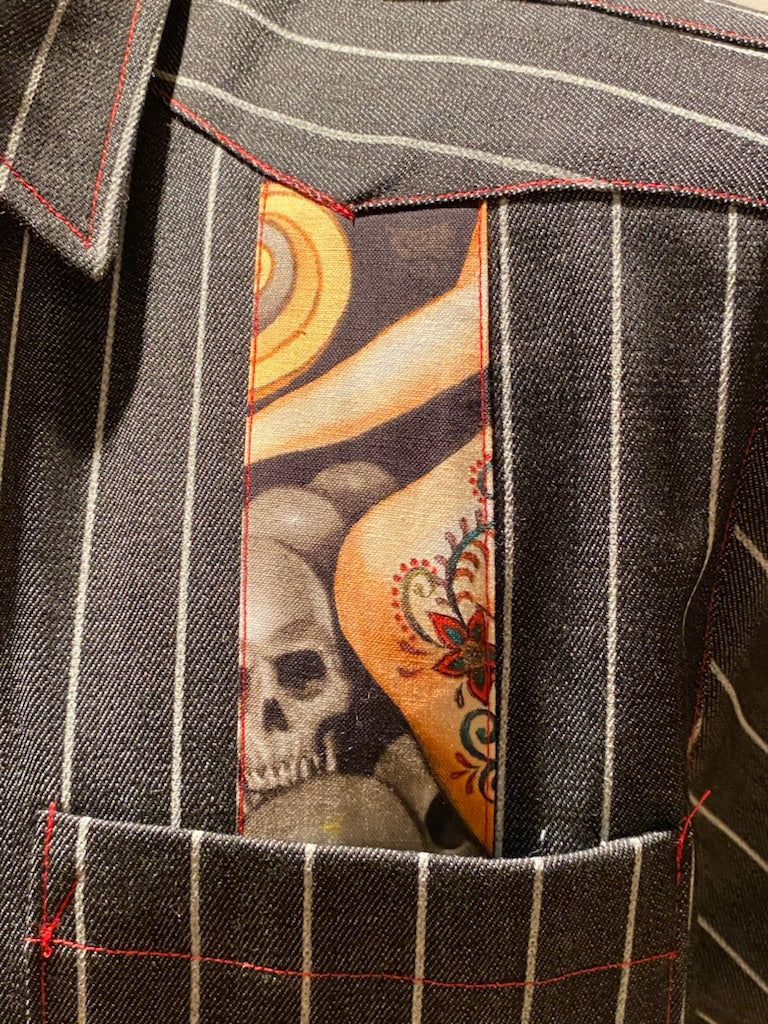 Denim and Day of The Dead Accents Gauyabera