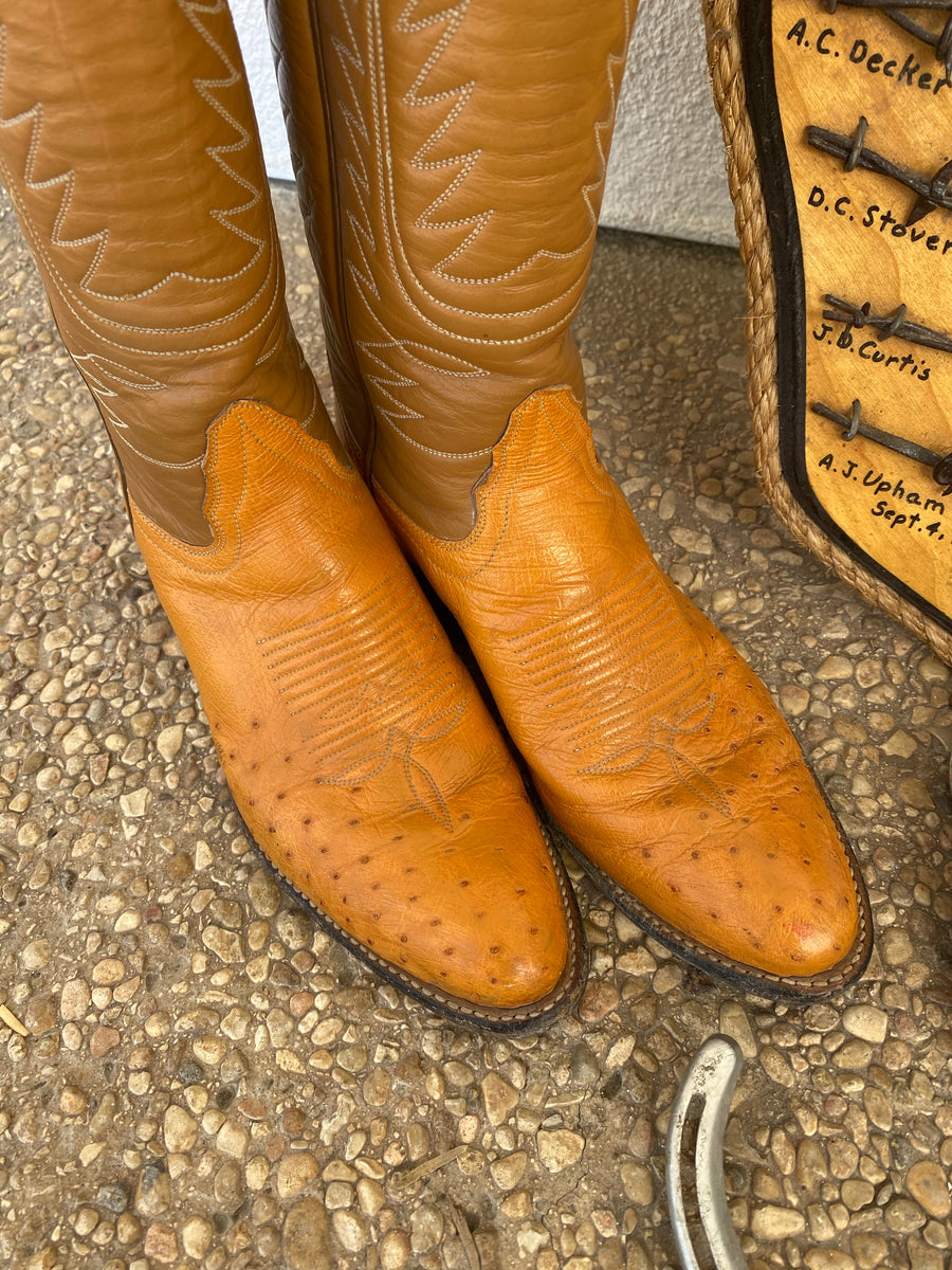 Vintage Tony Lama Ostritch boots in Peanut Color