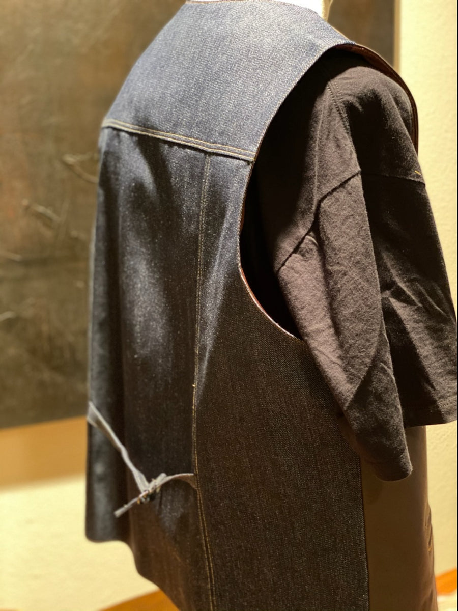 Denim and Leather Bar Vest NO BUTTONS