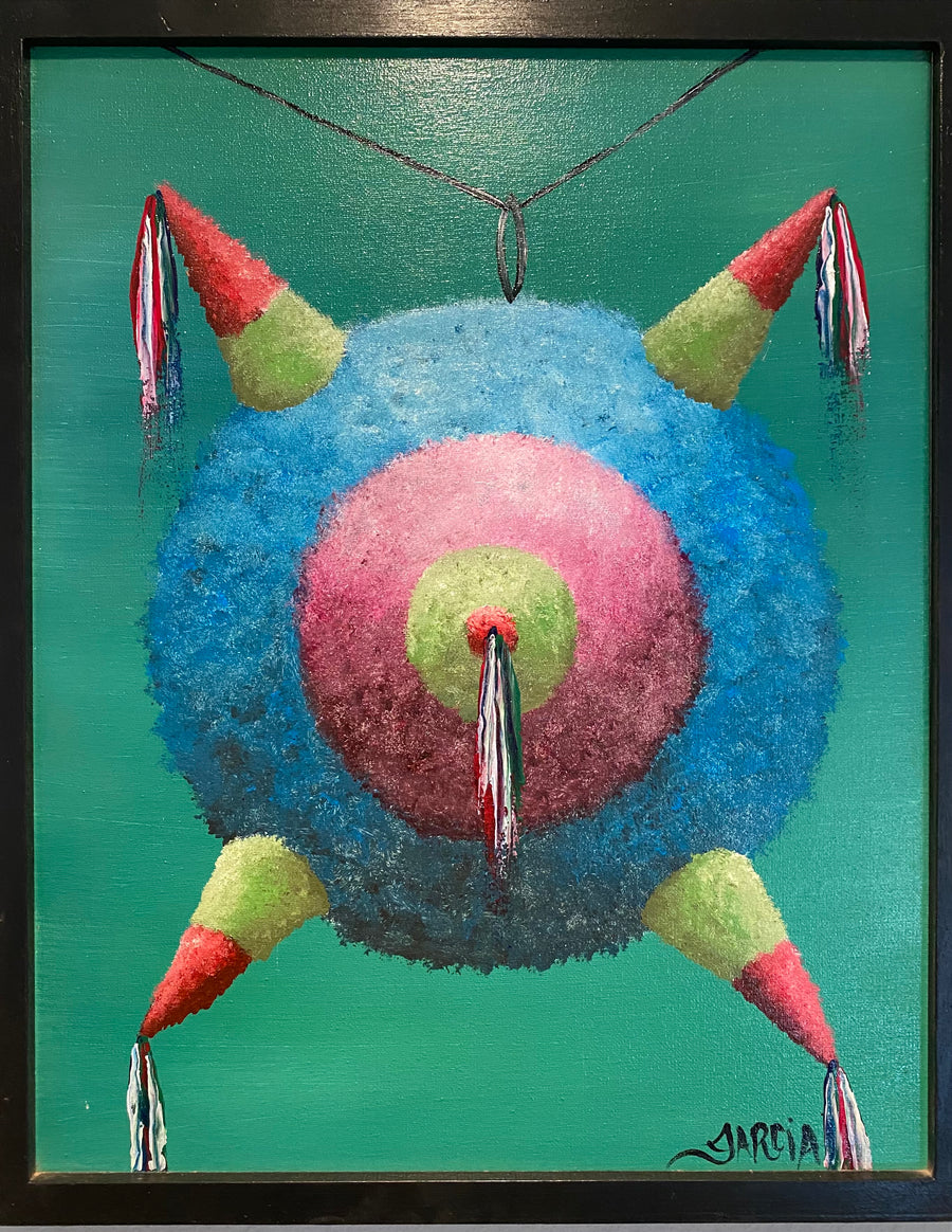 Framed "Large Round Pinata" Original Painting by Antonio Garcia