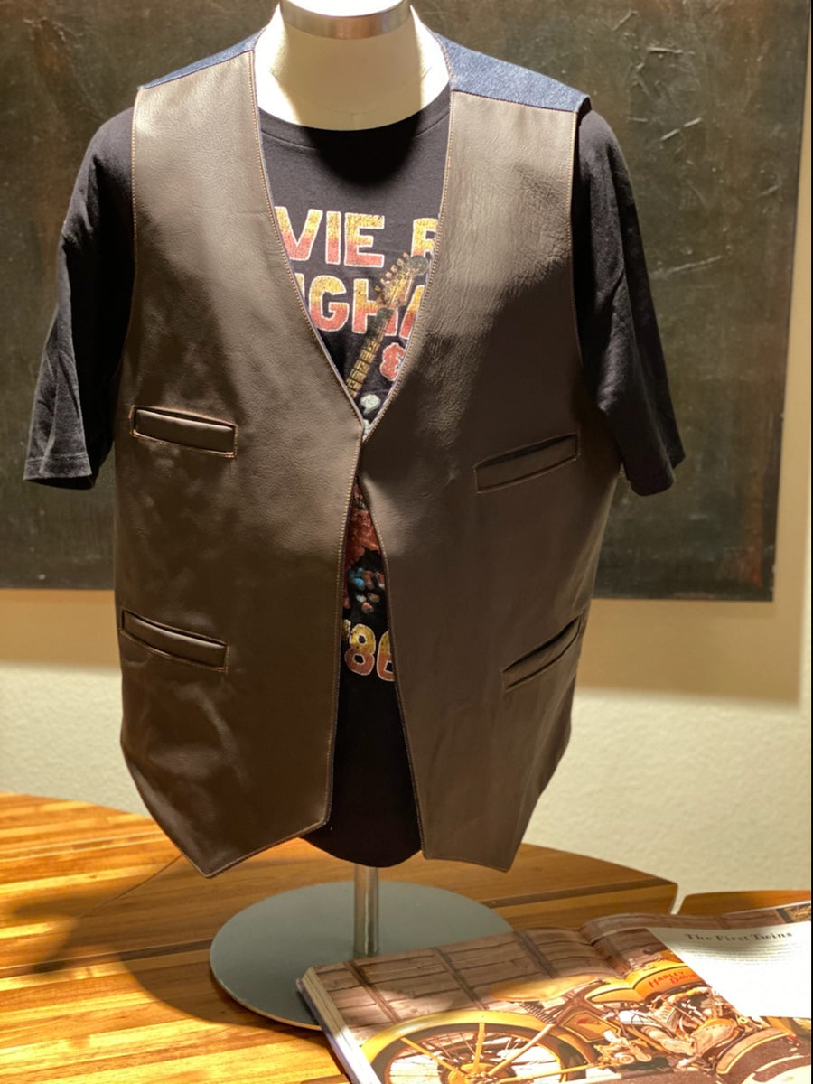 Denim and Leather Bar Vest NO BUTTONS
