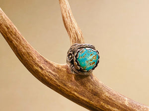 Heavy Navajo Pawn Turquiose Silver Turquoise Ring Markerd BRS Bear Claws