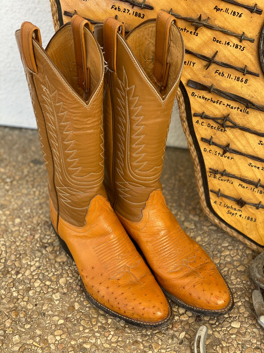Vintage Tony Lama Ostritch boots in Peanut Color