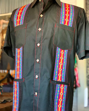 Black Spring Guayabera with Fiesta stripe