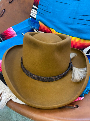 Vintage Texas hatters "HI ROLLER" Beaver Hat with horse hair hat band - color WHISKEY